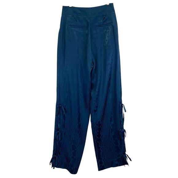 Cinq A Sept Keaton Jacquard Patterned Pants w/ Leg Bow Ties Peacock Blue Size 2 - Picture 7 of 12